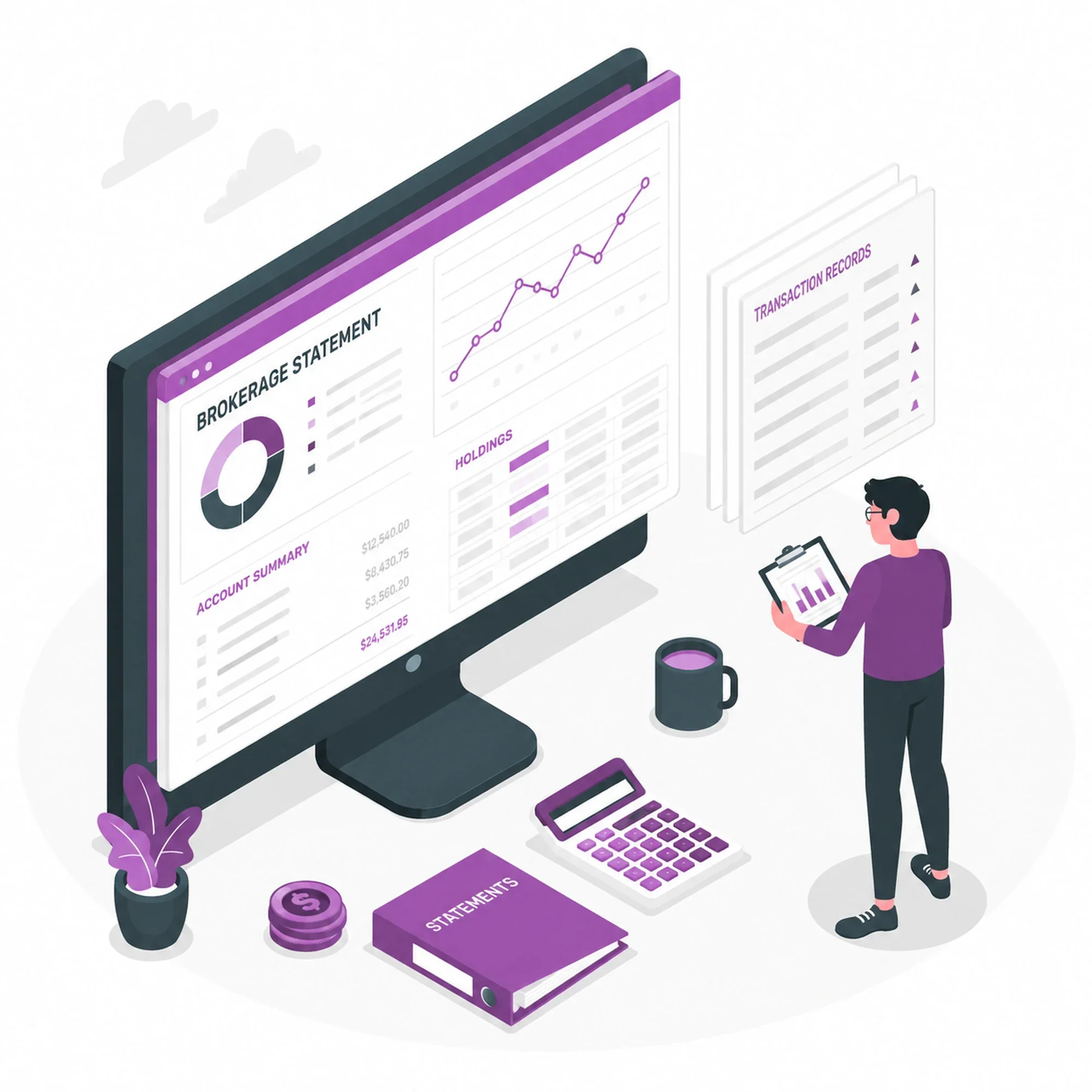 Illustration of financial records and spreadsheet review