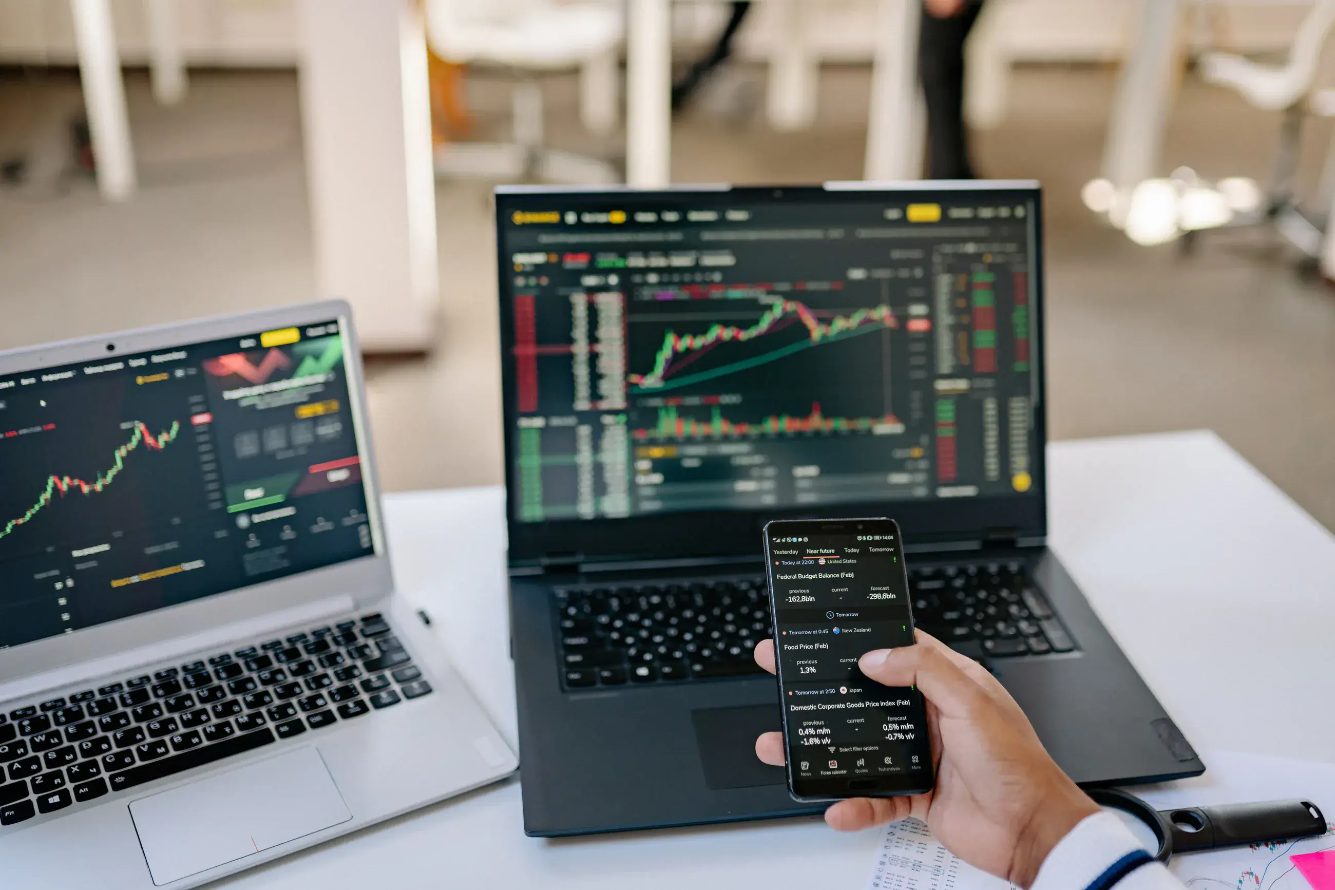 Trading screens used to review positions in a brokerage account