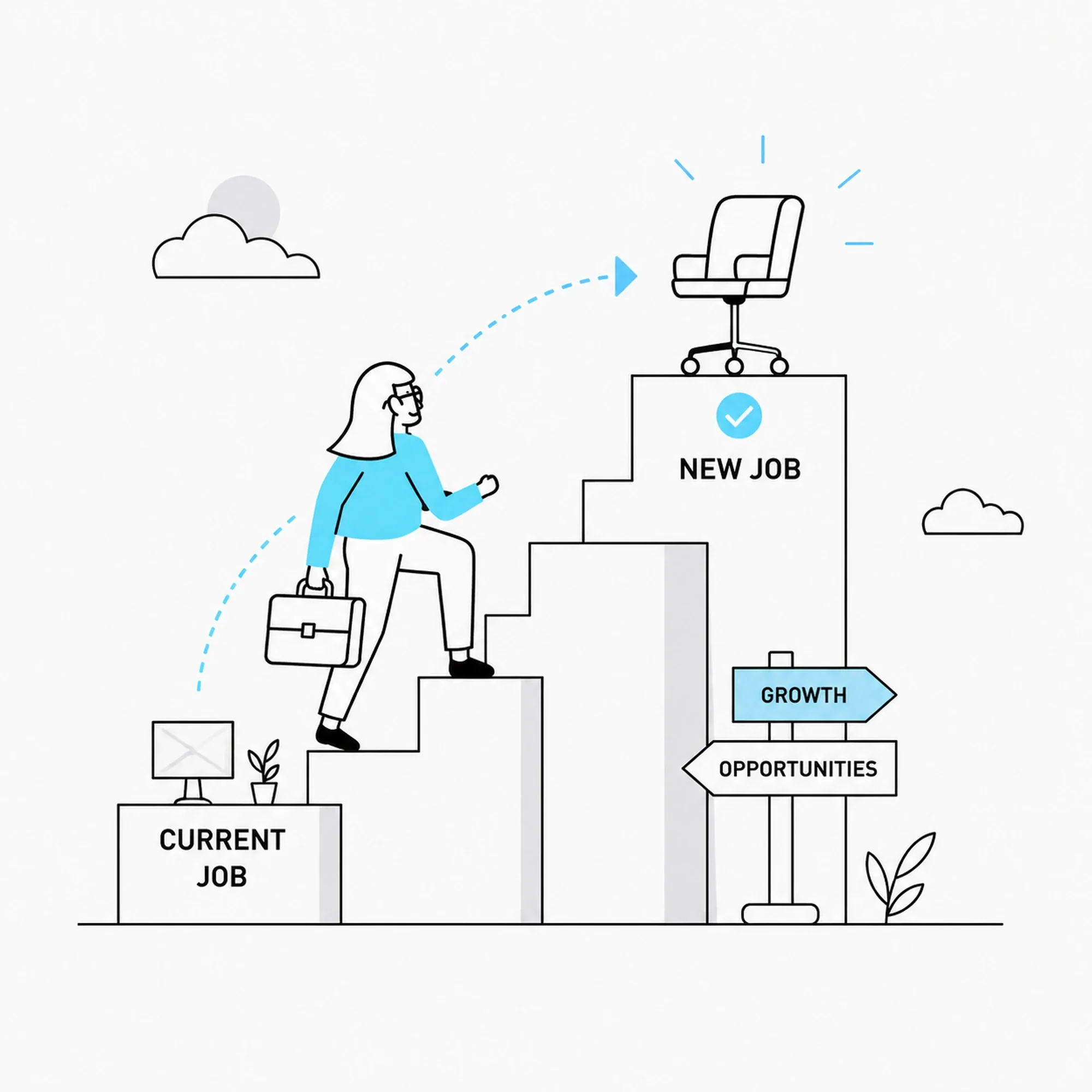 Illustration of a professional moving through a career transition
