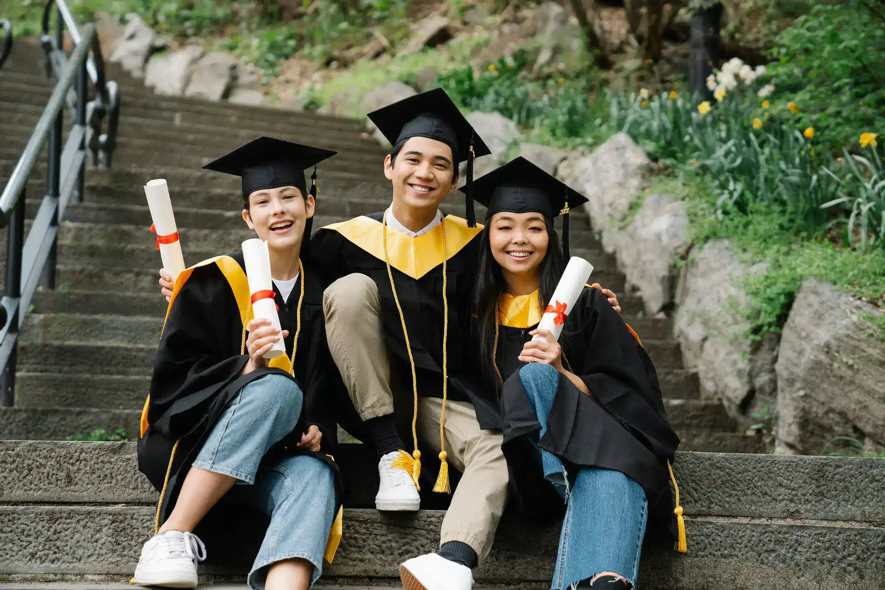 Graduates celebrating completion of college
