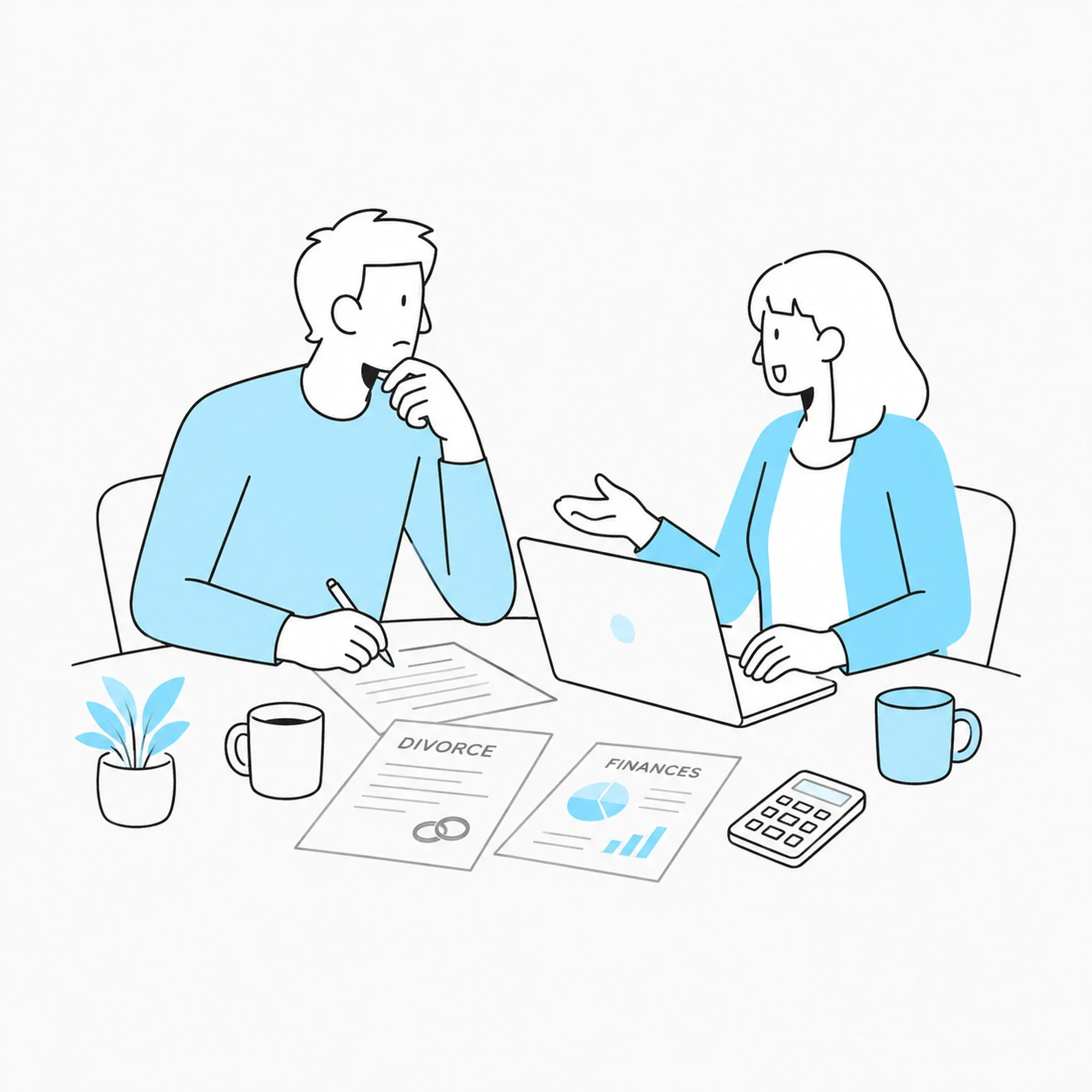 Illustration of two adults discussing an important household decision