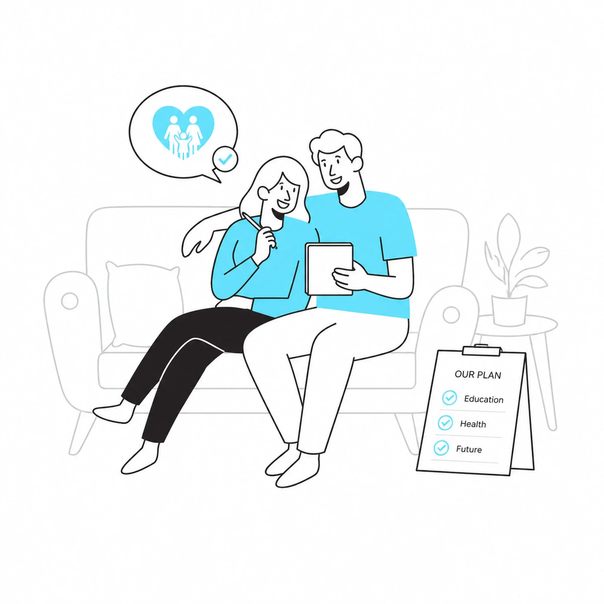 Illustration of two adults reviewing a shared household decision