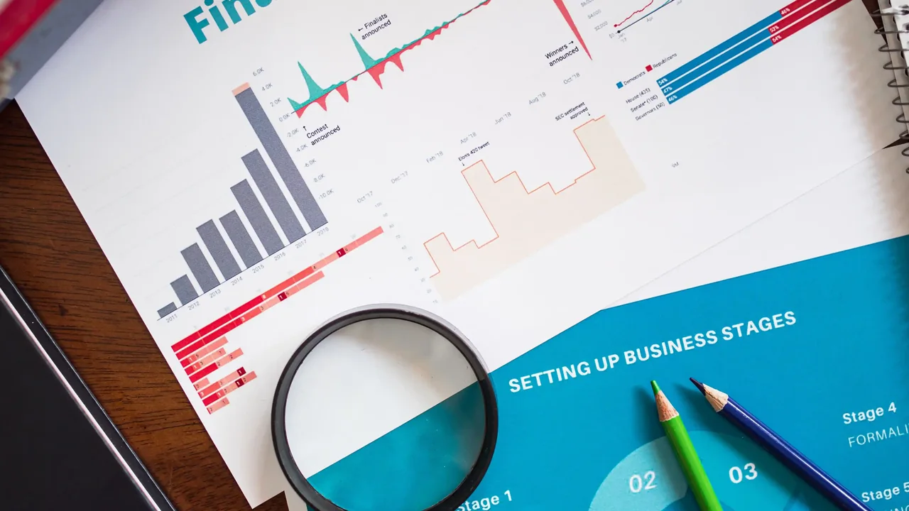 Financial reports and charts laid out for a detailed investment review