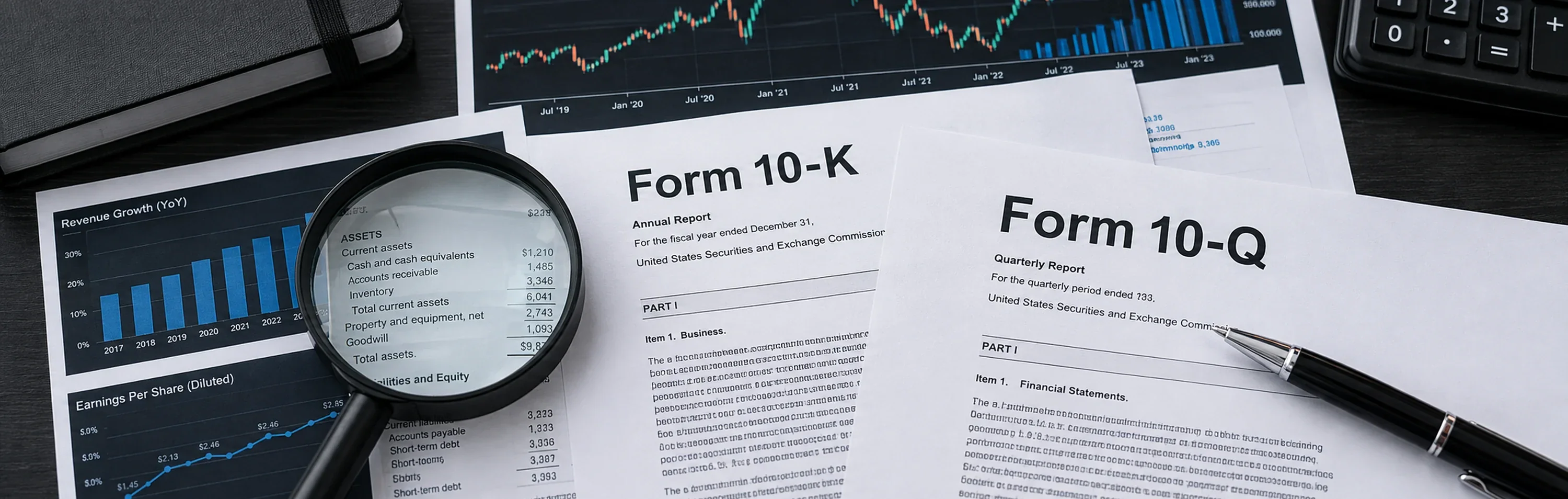 Editorial illustration for Read the 10-K and 10-Q from business model to accounting evidence
