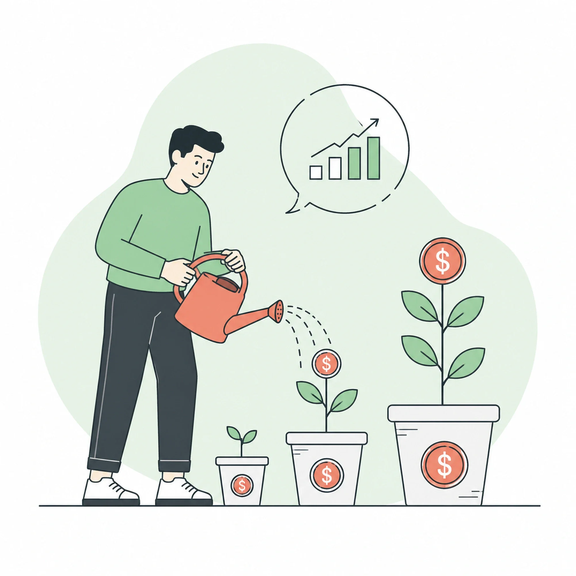 Illustration of a new investor learning how markets and investments work