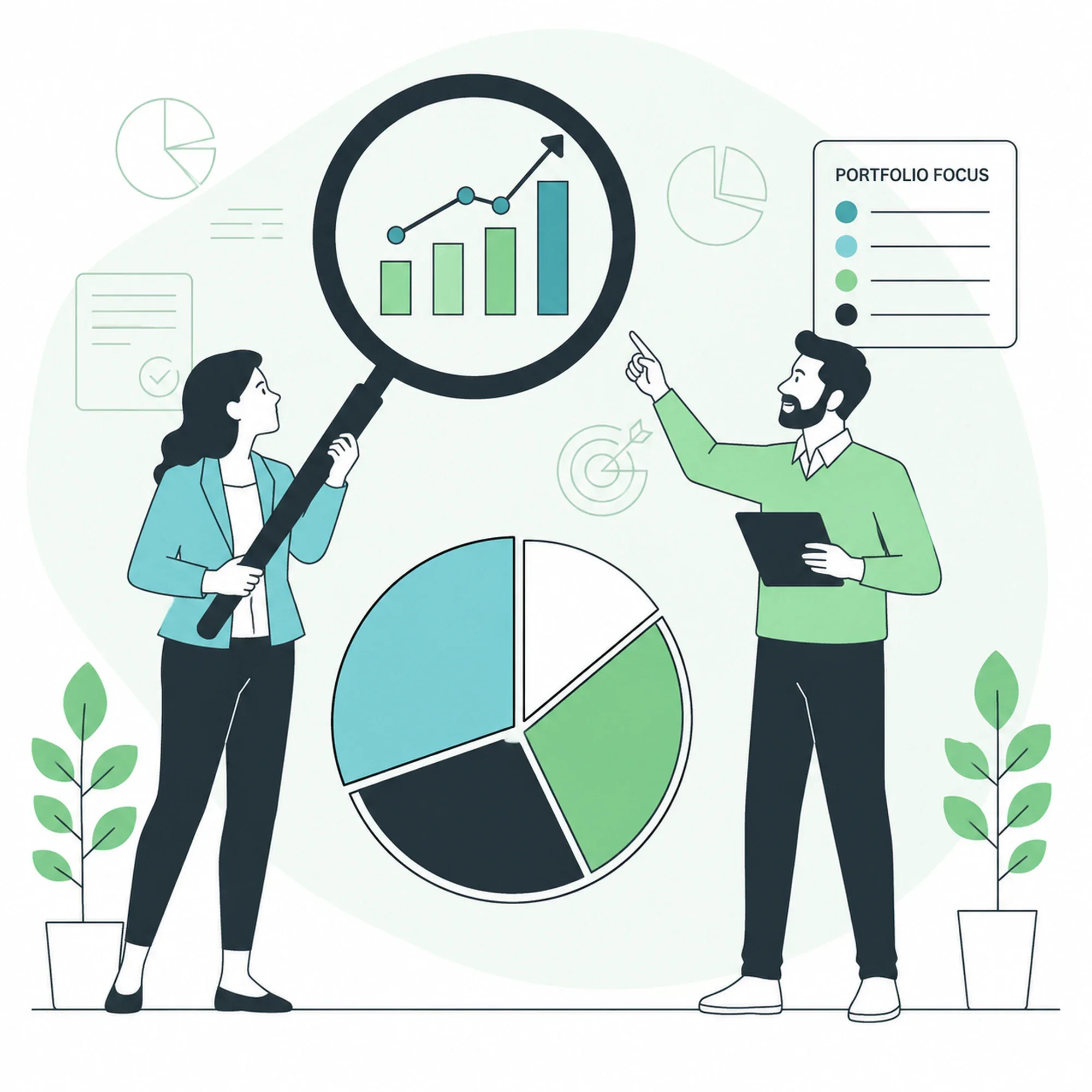 Illustration of an investor focusing on portfolio growth, allocation, and decision priorities
