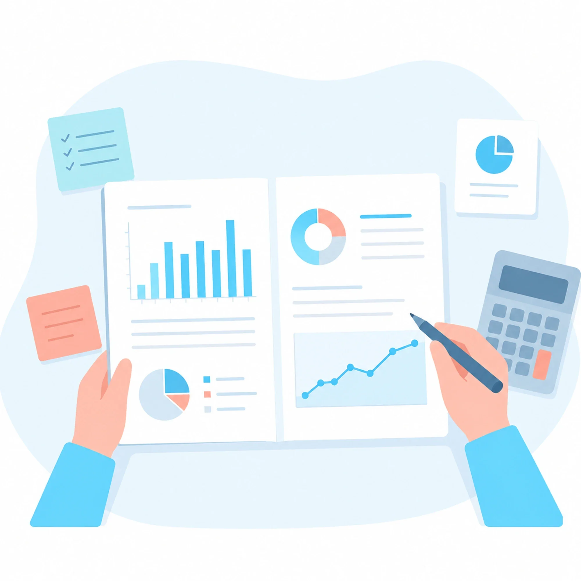 Illustration of an investor analyzing a financial report