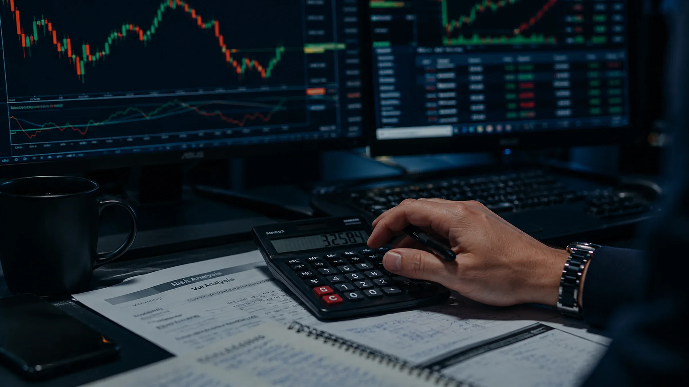 Market analysis workstation used to test risk scenarios