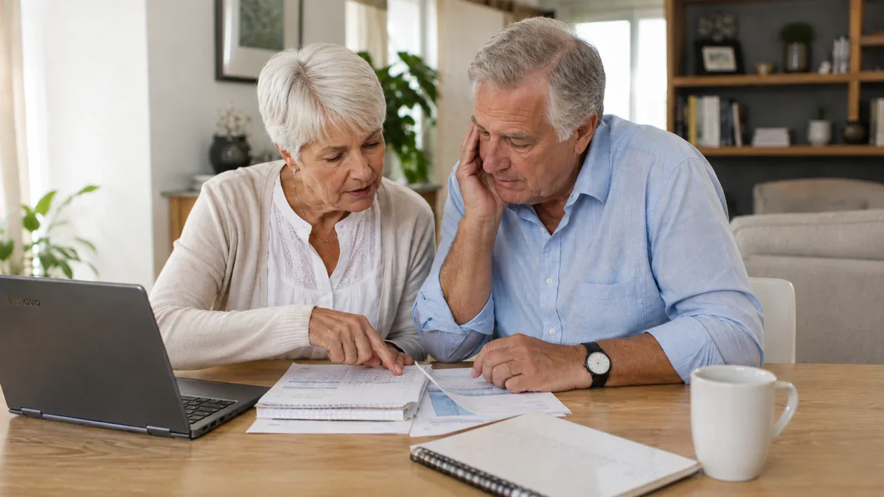 Older couple reviewing retirement finances and withdrawal plans