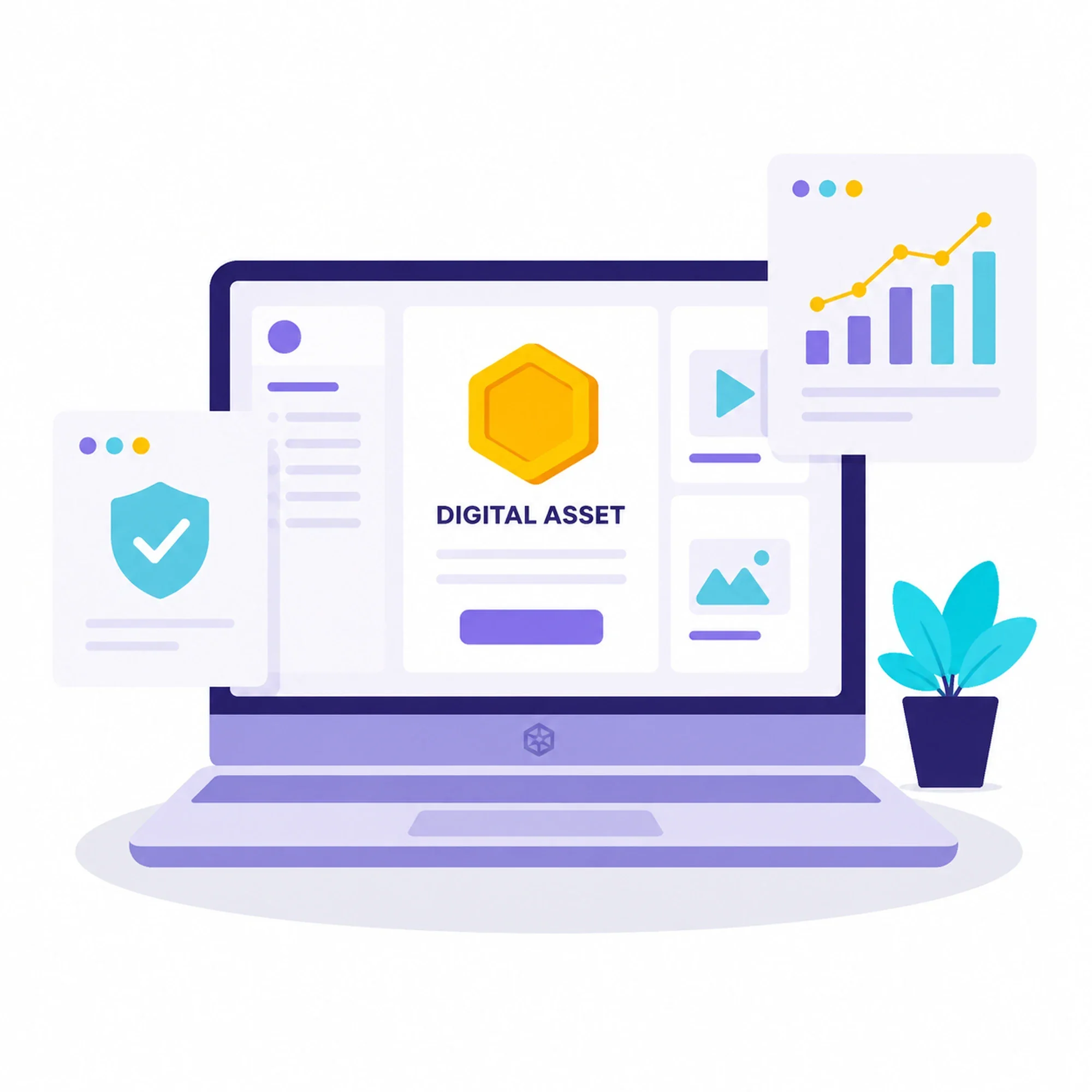 Illustration of a digital-asset investment interface and market data